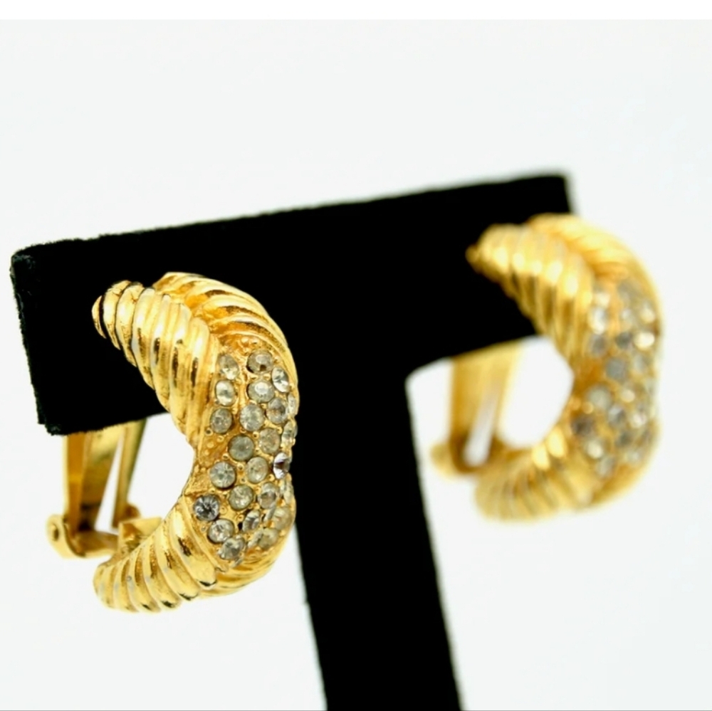 Vtg PAULINE RADER Signed Earrings Rhinestone Cocktail Costume Mid Century